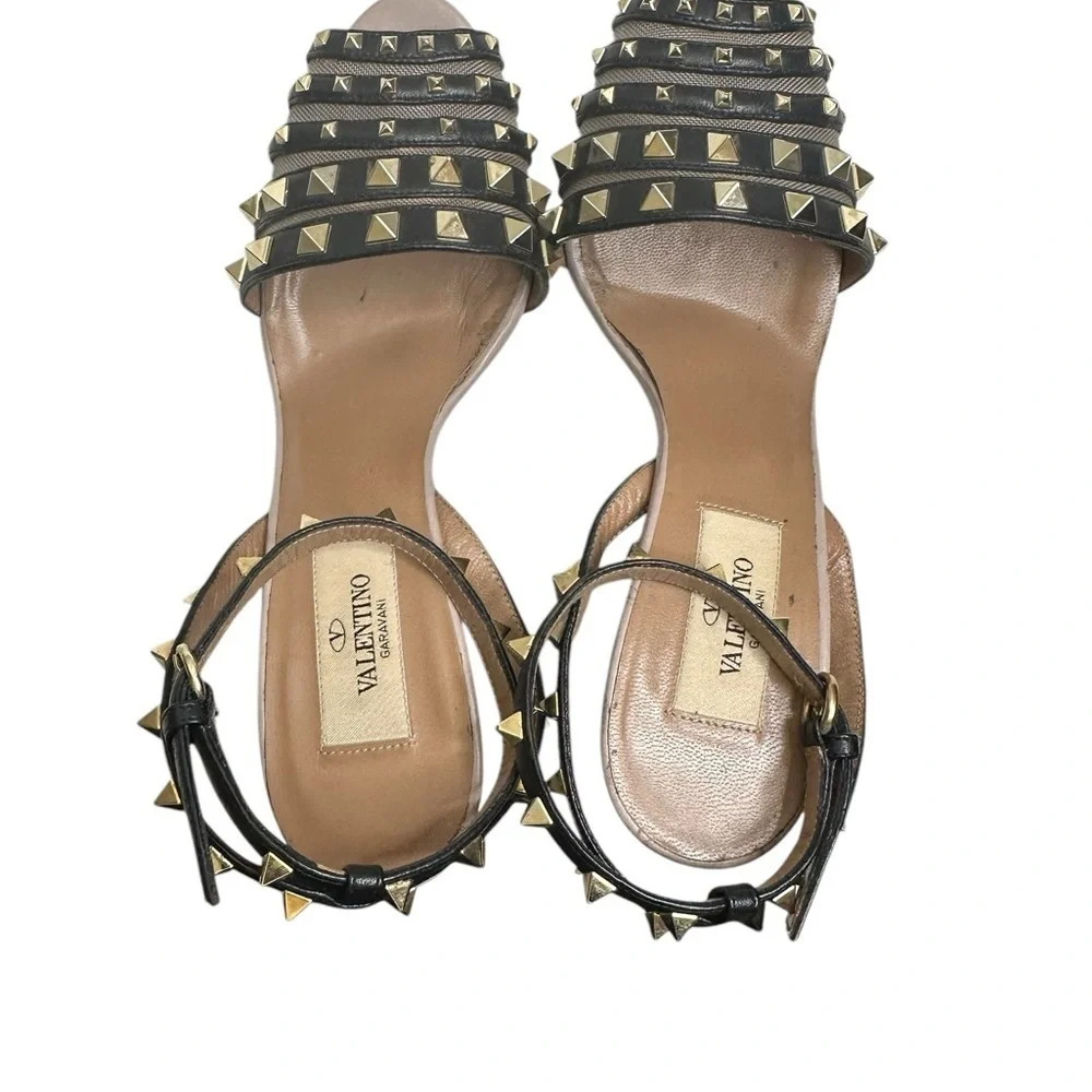 Valentino Black Studded Women's Sandals, pre-owned, used gently, size 36